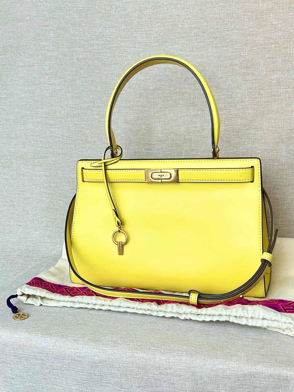 Tory Burch Lee Radziwill Electric Yellow Leather Satchel - Picture 14 of 16